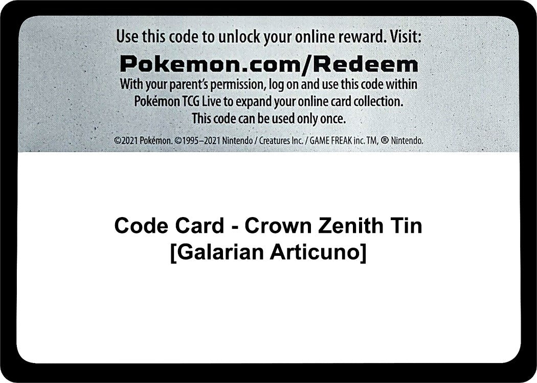 Image for Code Card - Crown Zenith Tin [Galarian Articuno] (SWSH: Crown Zenith) - Pokemon