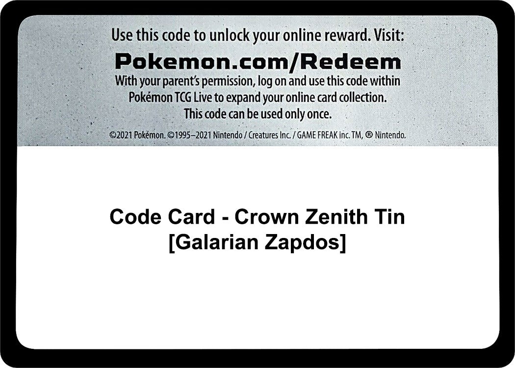 Image for Code Card - Crown Zenith Tin [Galarian Zapdos] (SWSH: Crown Zenith) - Pokemon