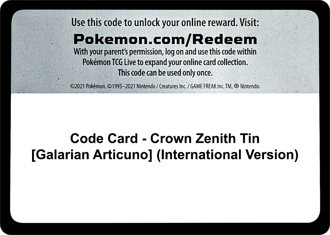 Image for Code Card - Crown Zenith Tin [Galarian Articuno] (International Version) (SWSH: Crown Zenith) - Pokemon
