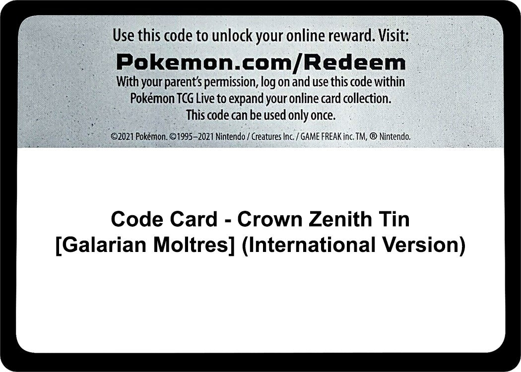 Image for Code Card - Crown Zenith Tin [Galarian Moltres] (International Version) (SWSH: Crown Zenith) - Pokemon