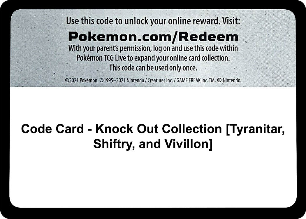 Image for Code Card - Knock Out Collection [Tyranitar, Shiftry, and Vivillon] (Miscellaneous Cards & Products) (MCAP) - Pokemon