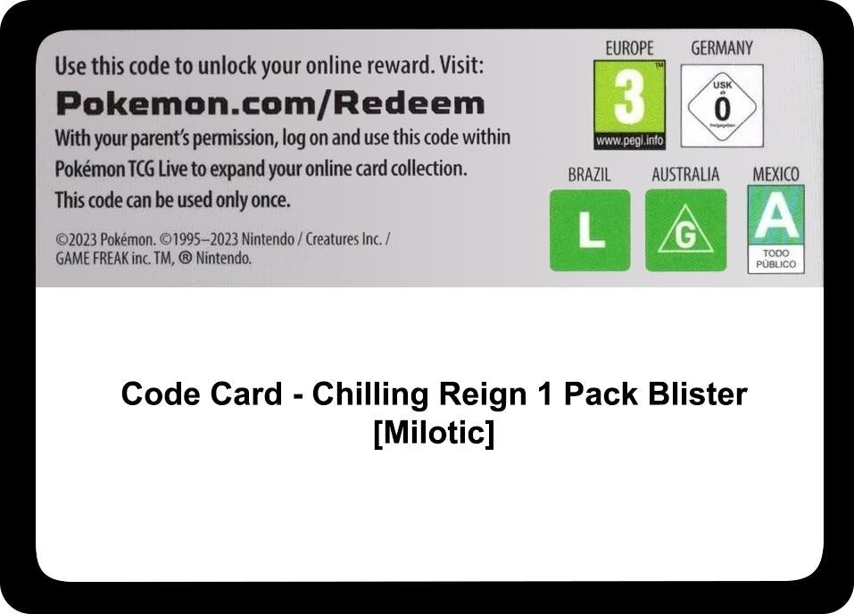 Image for Code Card - Chilling Reign 1 Pack Blister [Milotic] (SWSH06: Chilling Reign) (SWSH06) - Pokemon