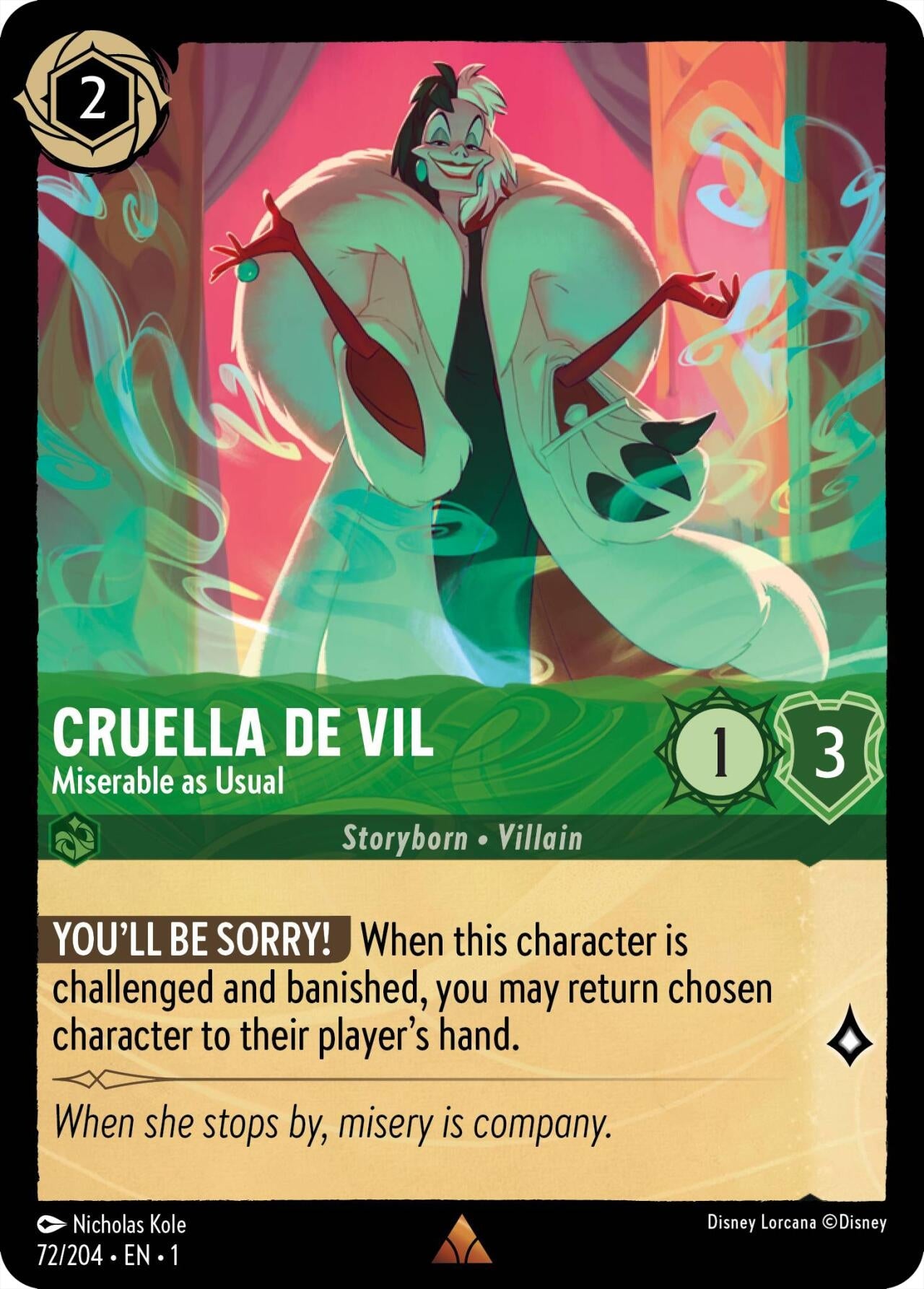 Image for Cruella De Vil - Miserable as Usual (72/204) (The First Chapter) (1) - Disney Lorcana