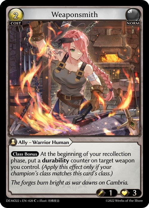 Image for Weaponsmith (020) (2022 Demo Deck) (DEMO22) - Grand Archive TCG