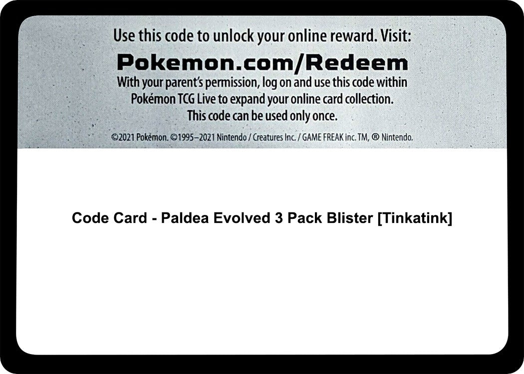 Image for Code Card - Paldea Evolved 3 Pack Blister [Tinkatink] (SV02: Paldea Evolved) - Pokemon