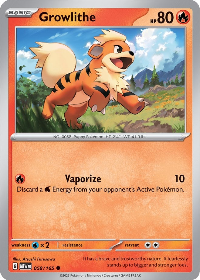 Image for Growlithe (058/165) (SV: Scarlet & Violet 151) (MEW) - Pokemon