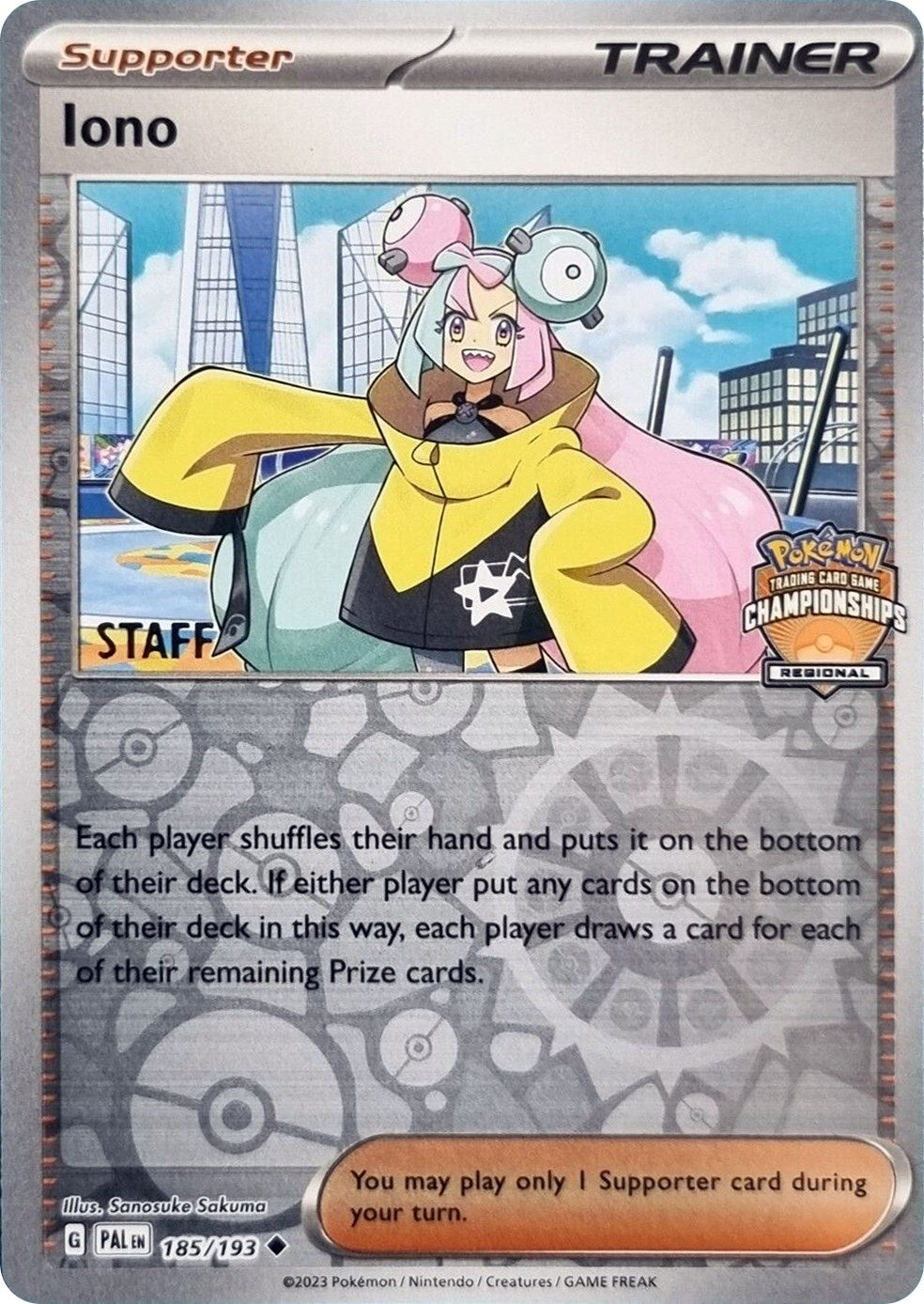 Image for Iono - 185/193 (Regional Championships) [Staff] (185/193) (League & Championship Cards) (PR) - Pokemon