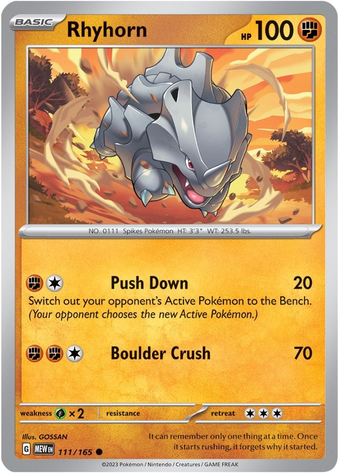 Image for Rhyhorn (111/165) (SV: Scarlet & Violet 151) (MEW) - Pokemon