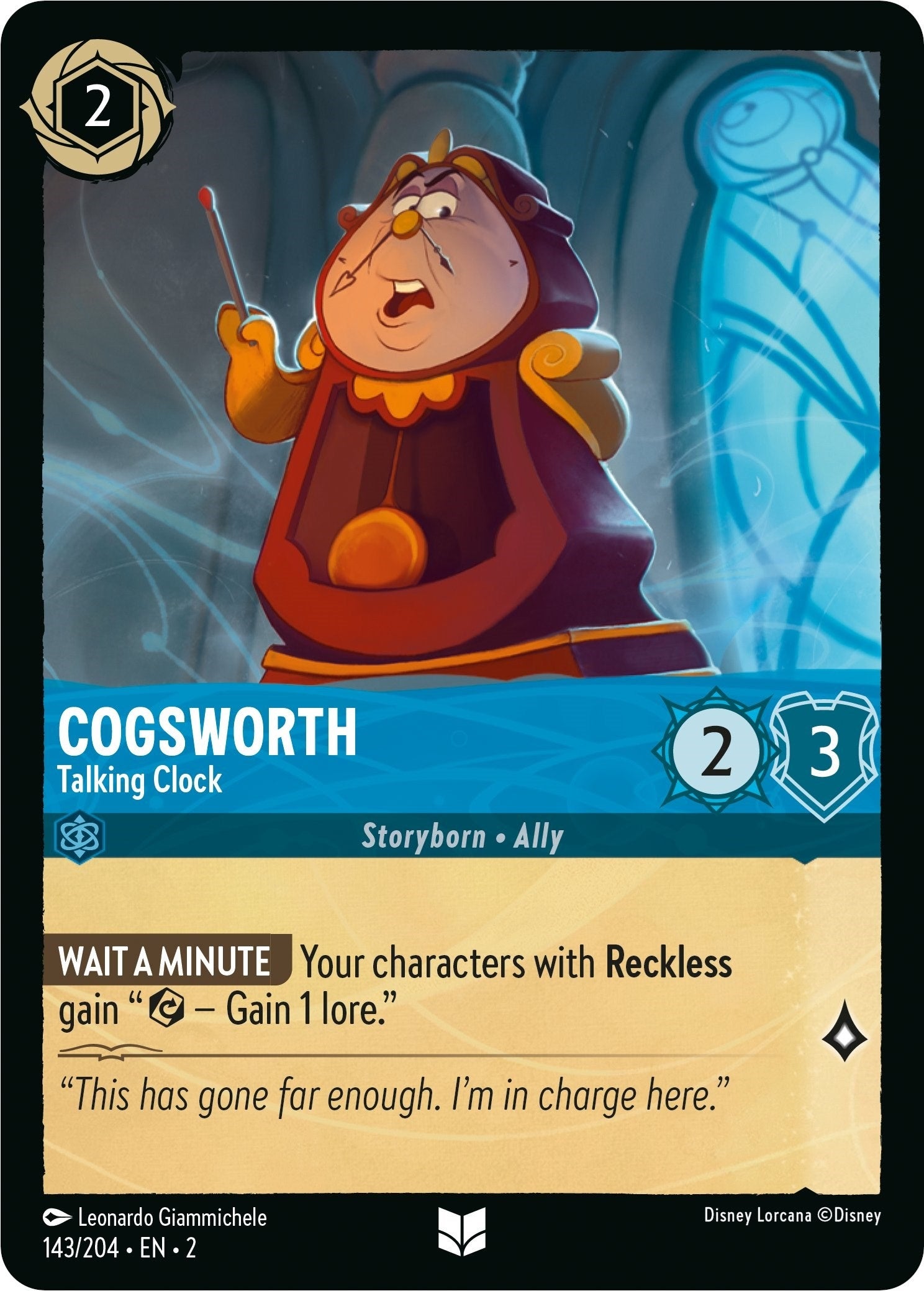 Image for Cogsworth - Talking Clock (143/204) (Rise of the Floodborn) (2) - Disney Lorcana