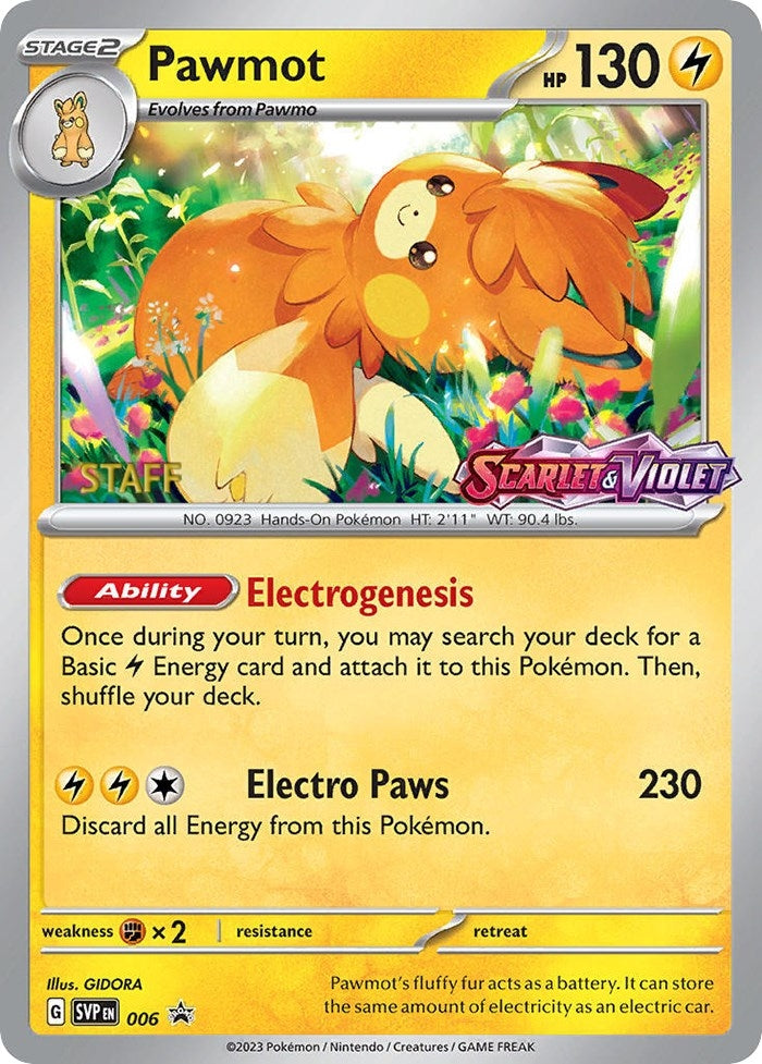 Image for Pawmot - 006 (Prerelease) [Staff] (006) (SV: Scarlet & Violet Promo Cards) (SVP) - Pokemon