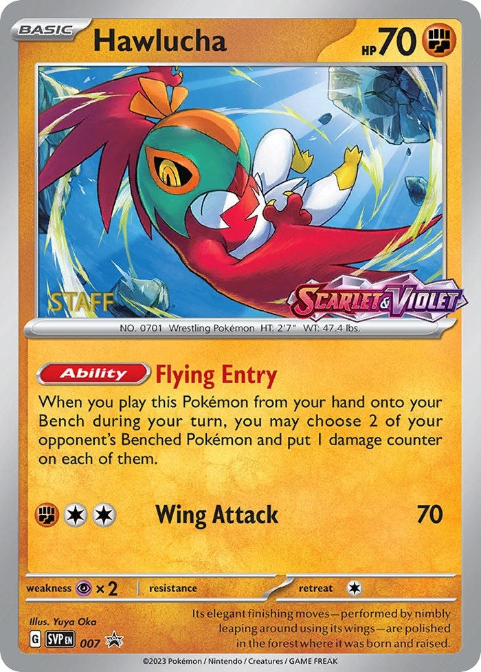 Image for Hawlucha - 007 (Prerelease) [Staff] (007) (SV: Scarlet & Violet Promo Cards) (SVP) - Pokemon