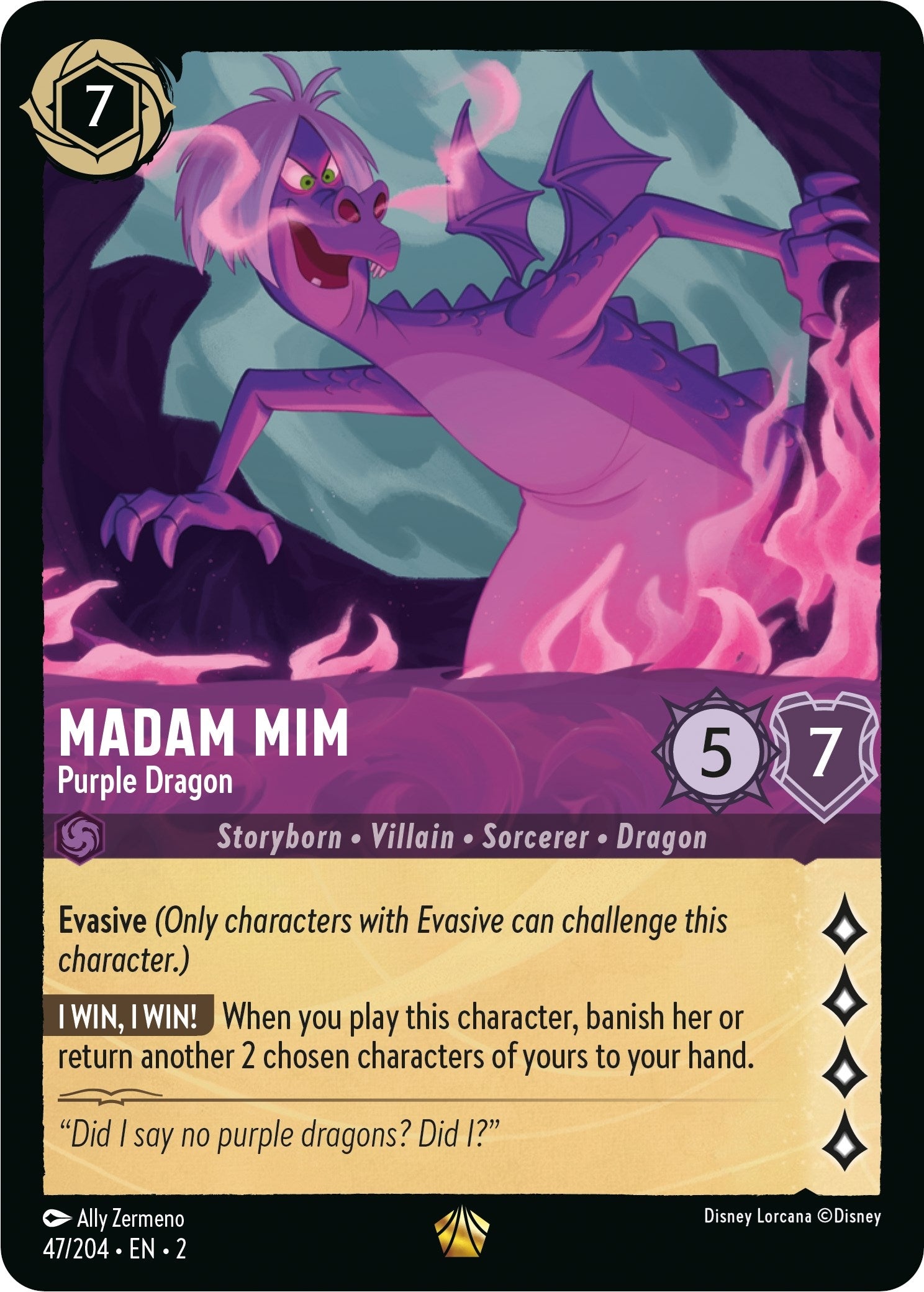 Image for Madam Mim - Purple Dragon (47/204) (Rise of the Floodborn) (2) - Disney Lorcana