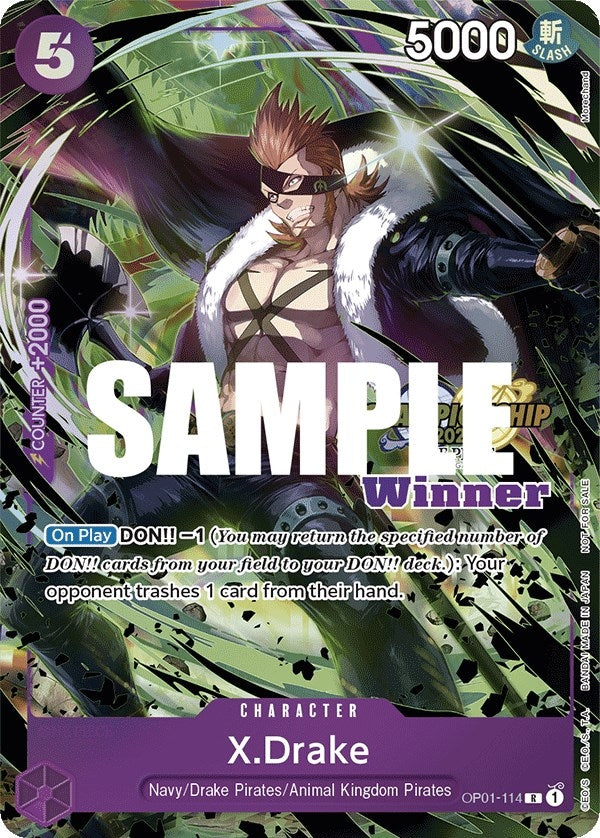 Image for X.Drake (CS 2023 Top Players Pack) [Winner] (OP01-114) (One Piece Promotion Cards) (OP-PR) - One Piece Card Game