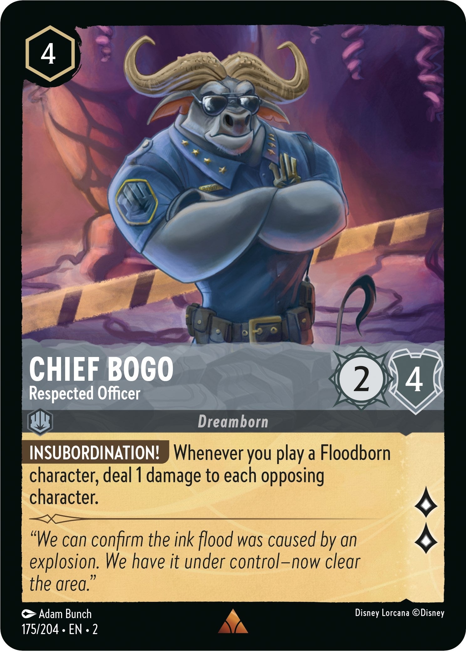 Image for Chief Bogo - Respected Officer (175/204) (Rise of the Floodborn) (2) - Disney Lorcana