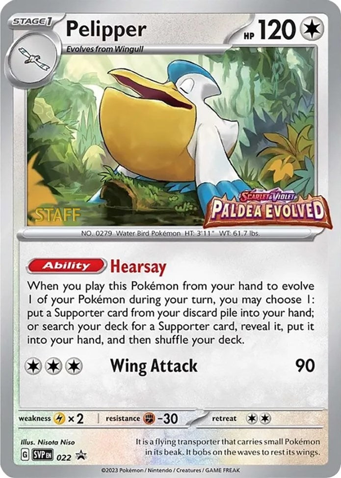 Image for Pelipper - 022 (Prerelease) [Staff] (022) (SV: Scarlet & Violet Promo Cards) (SVP) - Pokemon