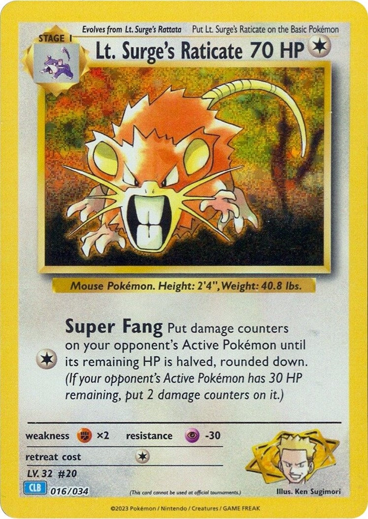Image for Lt. Surge's Raticate (016/034) (Trading Card Game Classic) (CL) - Pokemon