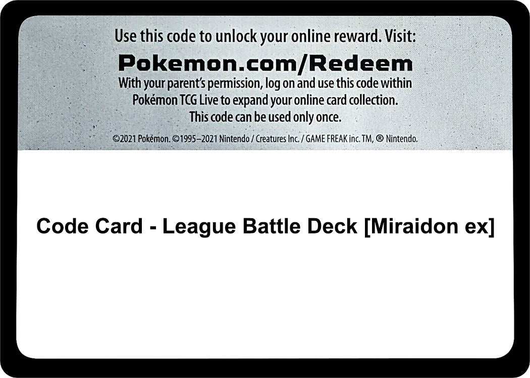 Image for Code Card - League Battle Deck [Miraidon ex] (Miscellaneous Cards & Products) (MCAP) - Pokemon