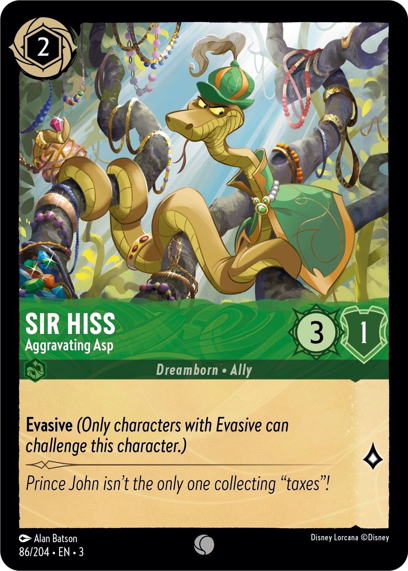 Image for Sir Hiss - Aggravating Asp (86/204) (Into the Inklands) (3) - Disney Lorcana