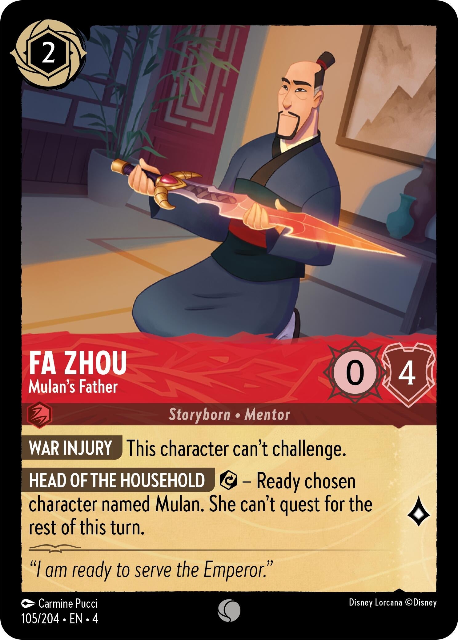 Image for Fa Zhou - Mulan's Father (105/204) (Ursula's Return) (4) - Disney Lorcana
