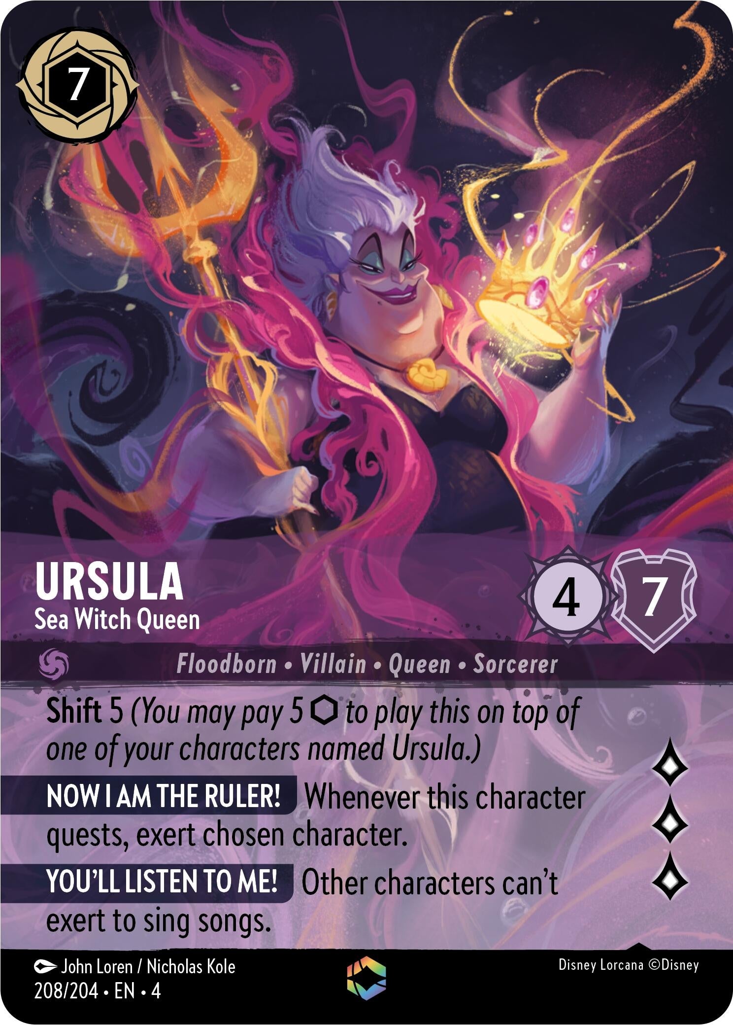 Image for Ursula - Sea Witch Queen (Enchanted) (208/204) (Ursula's Return) (4) - Disney Lorcana