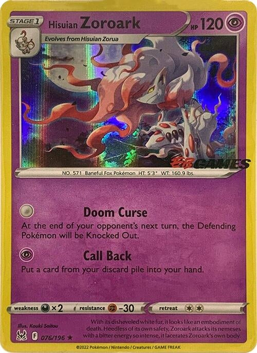Image for Hisuian Zoroark - 076/196 (EB Games Exclusive) (076/196) (Miscellaneous Cards & Products) (MCAP) - Pokemon