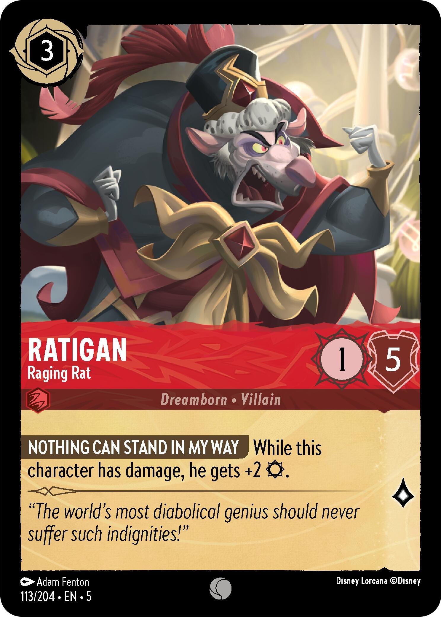Image for Ratigan - Raging Rat (113/204) (Shimmering Skies) (5) - Disney Lorcana