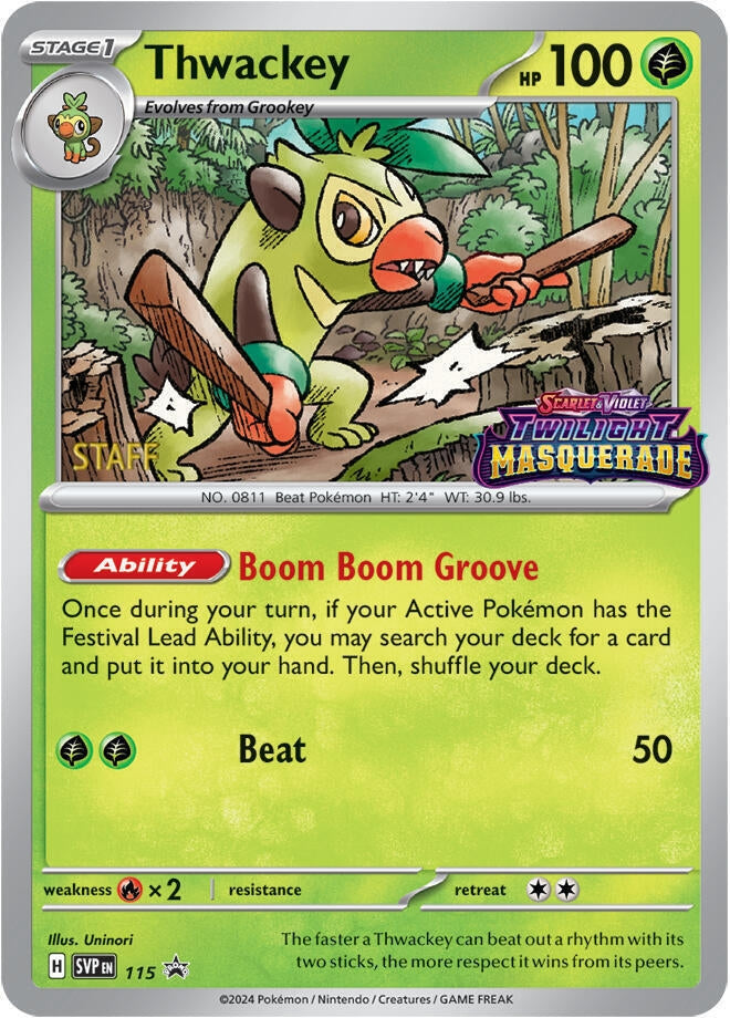 Image for Thwackey - 115 (Prerelease) [Staff] (115) (SV: Scarlet & Violet Promo Cards) (SVP) - Pokemon