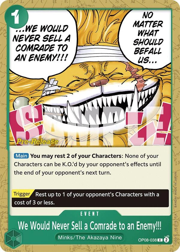 Image for We Would Never Sell a Comrade to an Enemy!!! (OP08-038) (Two Legends Pre-Release Cards) (OP08 PRE) - One Piece Card Game