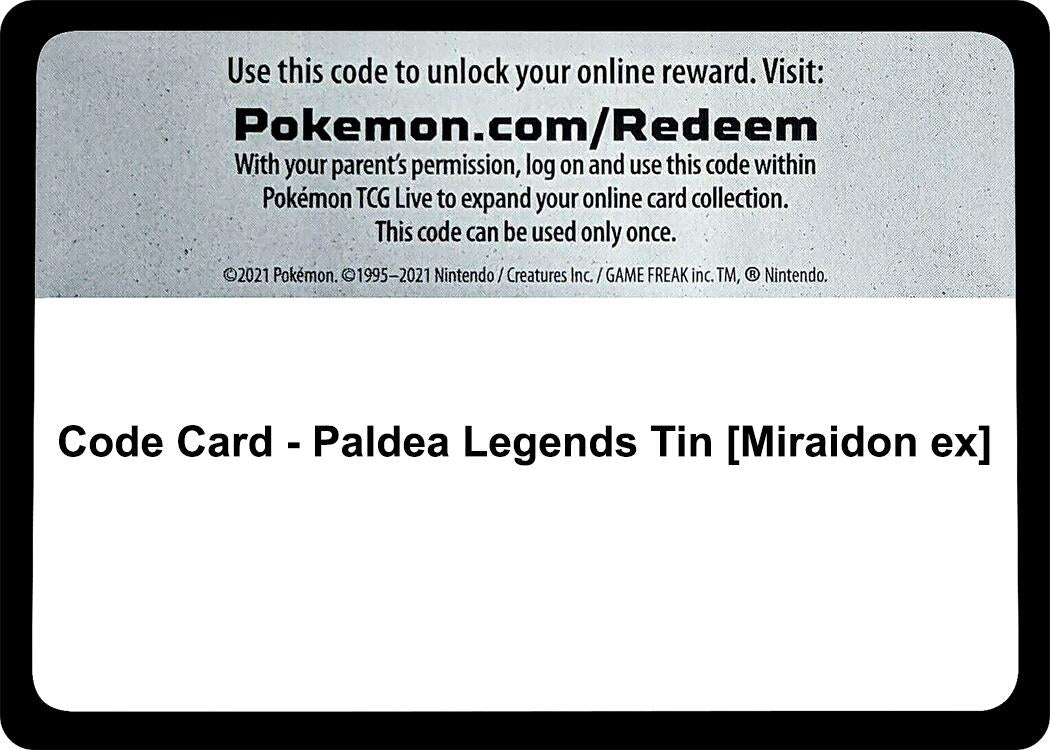 Image for Code Card - Paldea Legends Tin [Miraidon ex] (Miscellaneous Cards & Products) (MCAP) - Pokemon