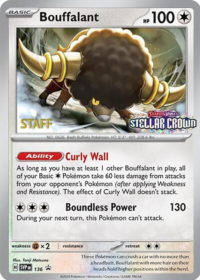 Image for Bouffalant - 136 (Prerelease) [Staff] (136) (SV: Scarlet & Violet Promo Cards) (SVP) - Pokemon