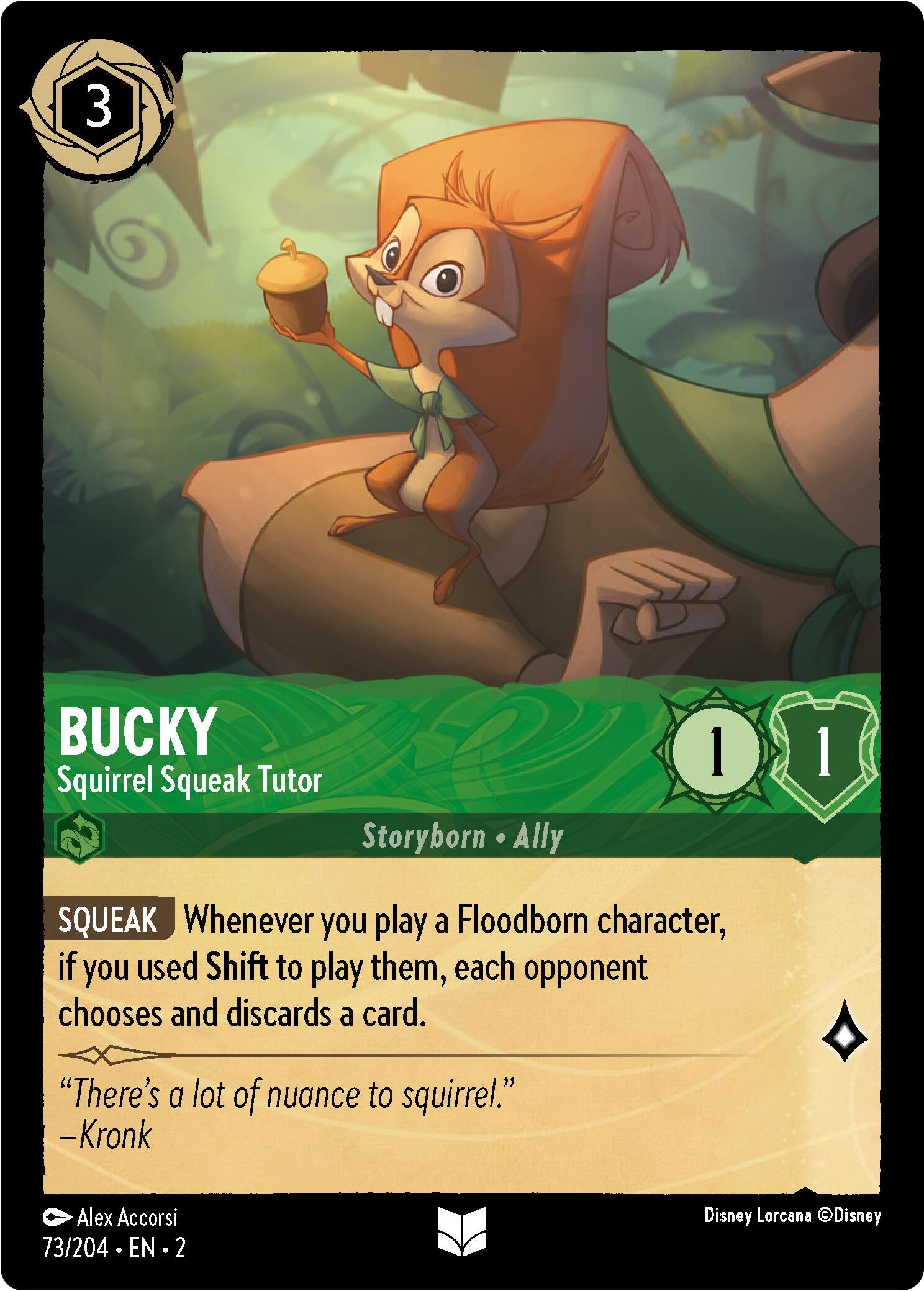 Image for Bucky - Squirrel Squeak Tutor (Errata Version) (73/204) (Rise of the Floodborn) (2) - Disney Lorcana