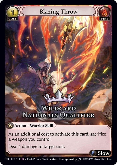 Image for Blazing Throw (Wildcard Nationals Qualifier) (118) (Region Exclusive Promotional Cards) (GSC) - Grand Archive TCG