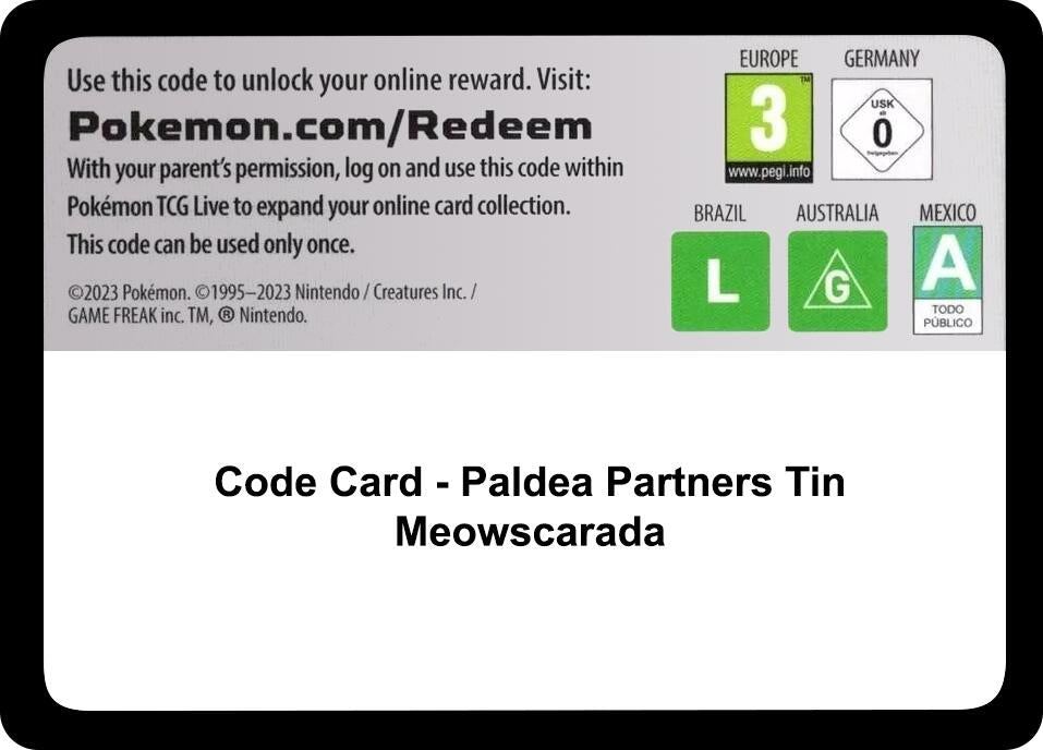 Image for Code Card - Paldea Partners Tin (Meowscarada) (Miscellaneous Cards & Products) (MCAP) - Pokemon