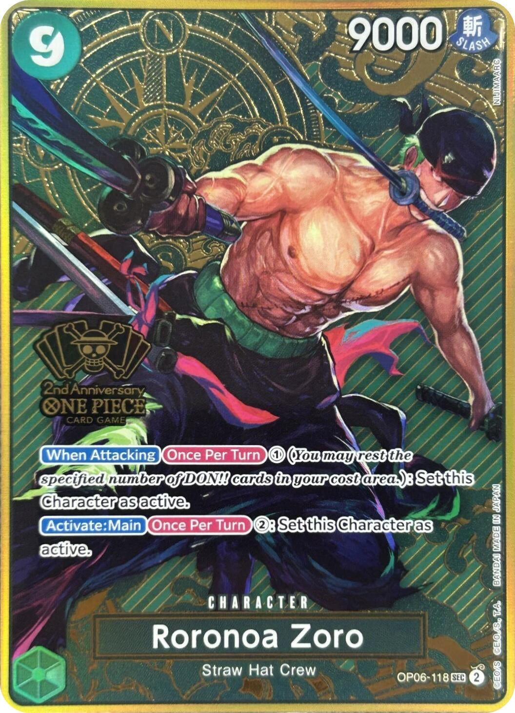 Image for Roronoa Zoro (One Piece Japanese Version 2nd Anniversary Set) (OP06-118) (One Piece Promotion Cards) (OP-PR) - One Piece Card Game