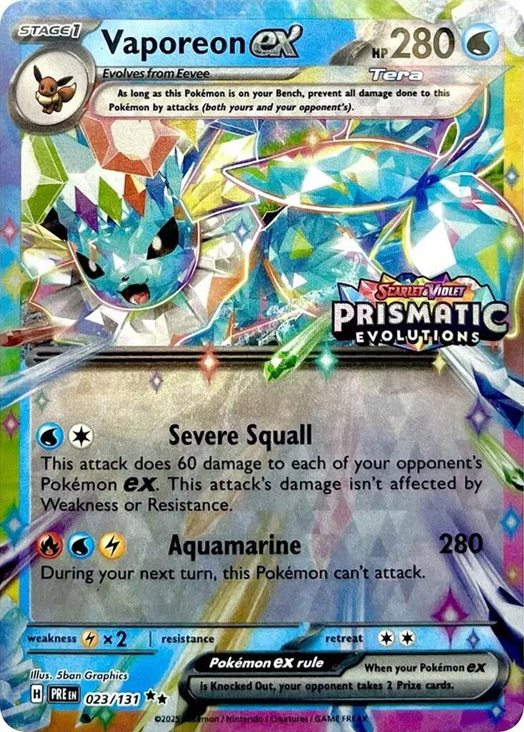 Image for Vaporeon ex - 023/131 (Prismatic Evolutions Stamp) (023/131) (Miscellaneous Cards & Products) (MCAP) - Pokemon