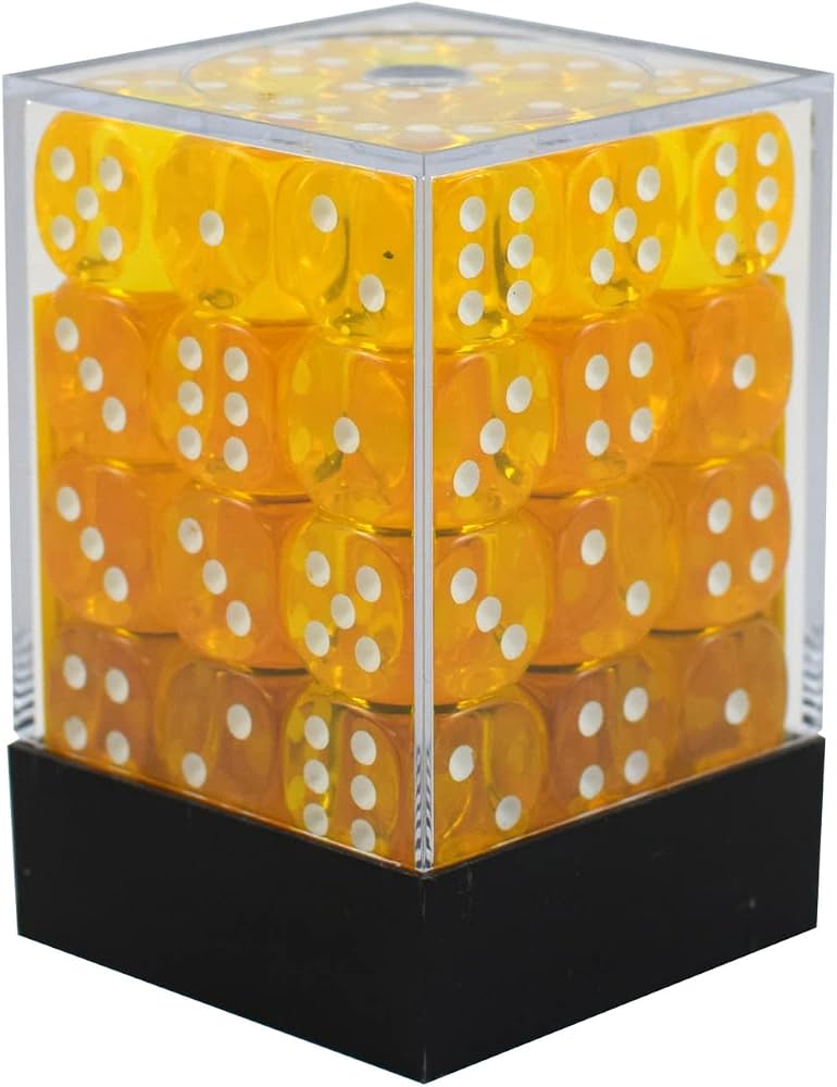 Chessex: Translucent Yellow/White 12mm d6 Dice Block (36 dice)