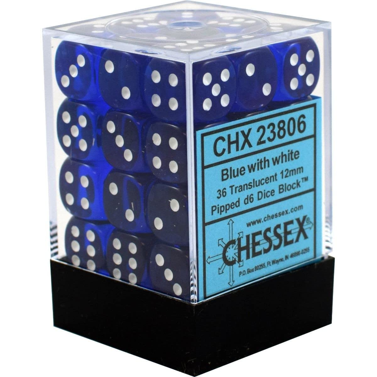 Chessex: Translucent Blue/White 12mm d6 Dice Block (36 dice)