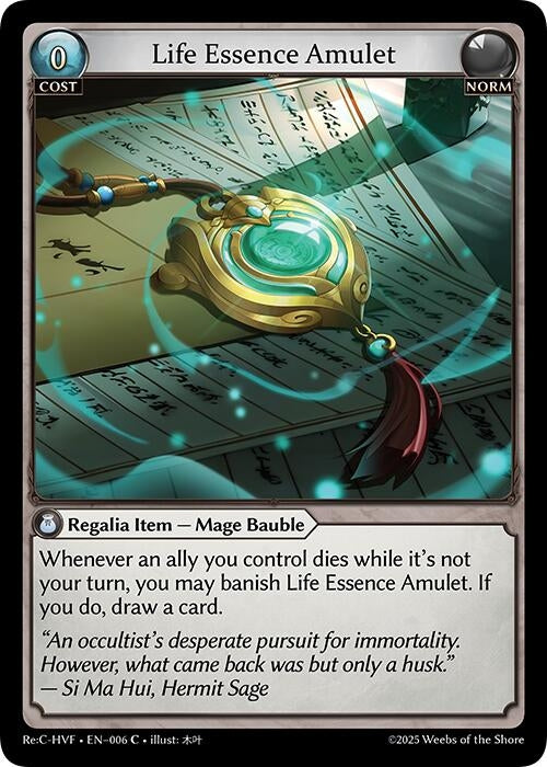 Image for Life Essence Amulet (006) (Guo Jia Re: Collection, Heaven’s Favored) (HVNFV) - Grand Archive TCG