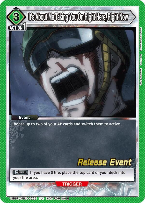 Image for It's About Me Taking You On Right Here, Right Now (UEPR/OPM-1-065) (UE06BT: One Punch Man Release Event Cards) (UE06BT_RE) - Union Arena