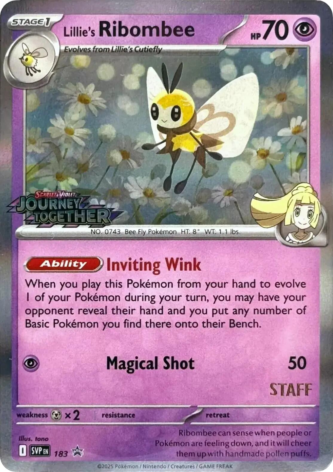 Image for Lillie's Ribombee - 183 (Prerelease) [Staff] (183) (SV: Scarlet & Violet Promo Cards) (SVP) - Pokemon