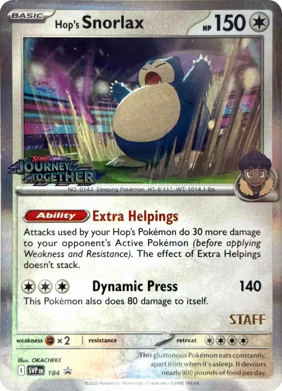 Image for Hop's Snorlax - 184 (Prerelease) [Staff] (184) (SV: Scarlet & Violet Promo Cards) (SVP) - Pokemon