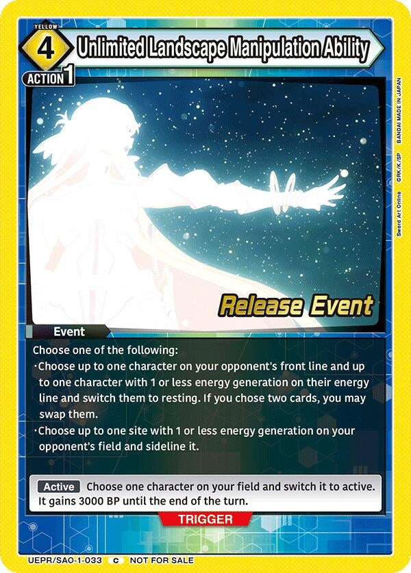 Image for Unlimited Landscape Manipulation Ability (UEPR/SAO-1-033) (UE07BT: Sword Art Online Release Event Cards) (UE07BT_RE) - Union Arena