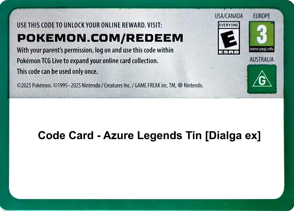 Image for Code Card - Azure Legends Tin [Dialga ex] (Miscellaneous Cards & Products) (MCAP) - Pokemon