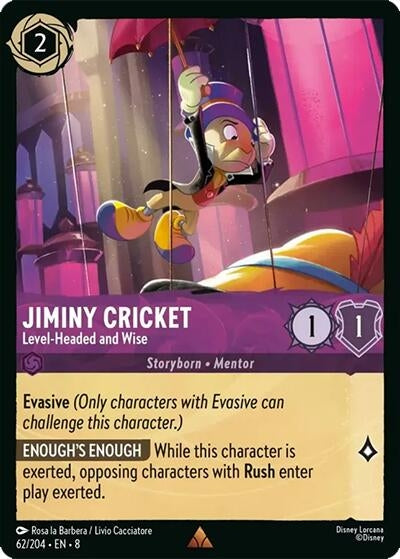 Image for Jiminy Cricket - Level-Headed and Wise (62/204) (Reign of Jafar) (8) - Disney Lorcana