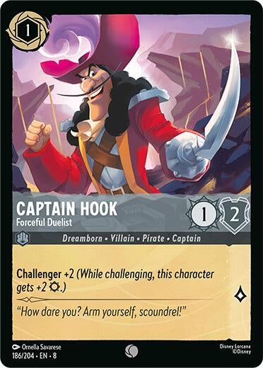 Image for Captain Hook - Forceful Duelist (186/204) (Reign of Jafar) (8) - Disney Lorcana