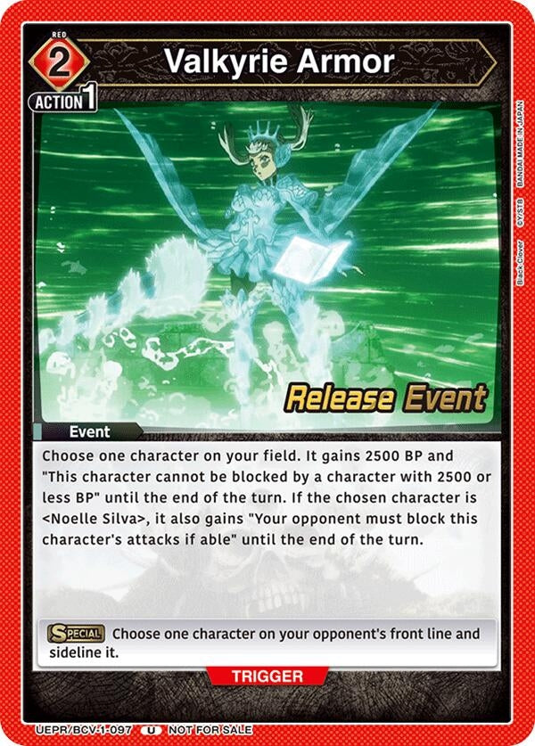 Image for Valkyrie Armor (UEPR/BCV-1-097) (UE08BT: Black Clover Release Event Cards) (UE08BT_RE) - Union Arena