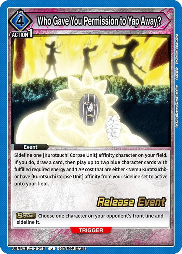 Image for Who Gave You Permission to Yap Away? (UEPR/BLC-2-045) (UEX01BT: BLEACH: Thousand-Year Blood War Vol.2 Release Event Cards) (UEX01BT_RE) - Union Arena