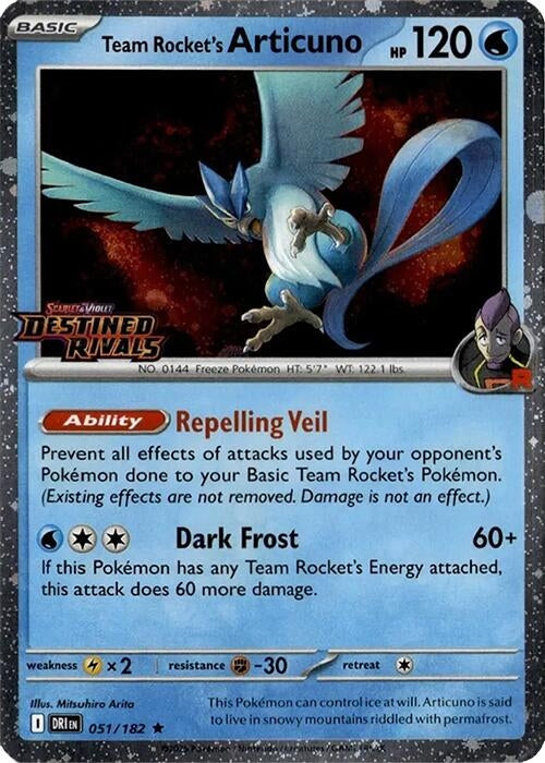 Image for Team Rocket's Articuno - 051/182 (Cosmos Holo) (Destined Rivals Stamp) (051/182) (Miscellaneous Cards & Products) (MCAP) - Pokemon
