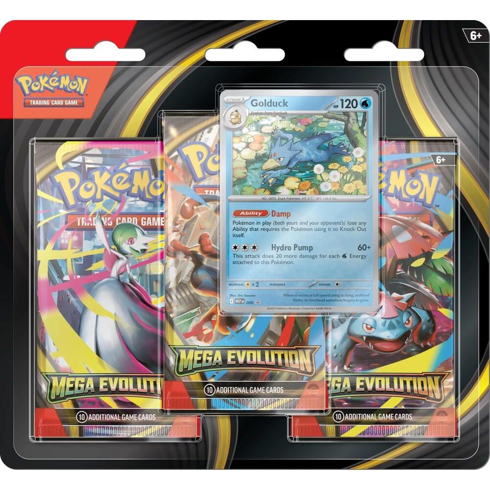 POKÉMON TCG Mega Evolution: Mega Evolution ME01 3-pack Blister (Golduck) - PokeBox USA