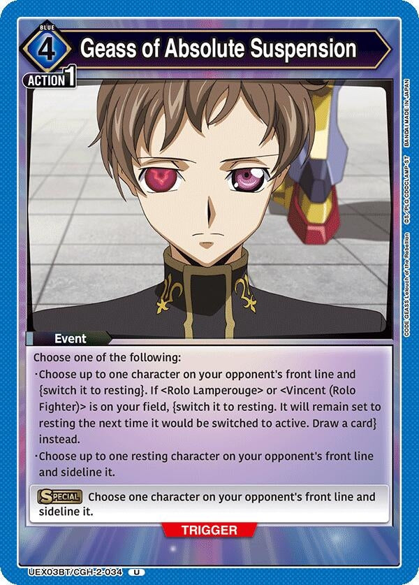 Image for Geass of Absolute Suspension (UEX03BT/CGH-2-034) (UEX03BT: CODE GEASS: Lelouch of the Rebellion Vol.2) (UEX03BT) - Union Arena